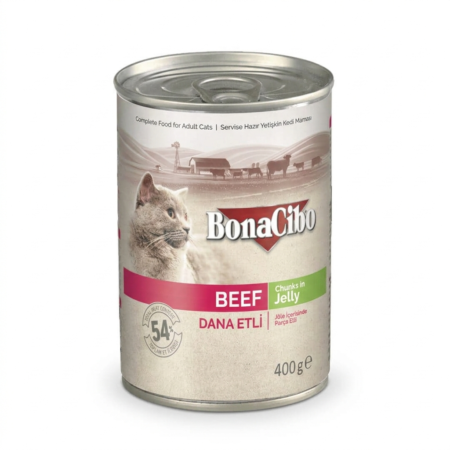 Bonacibo Adult Cat Beef – Chunks in Jelly 400 g Canned